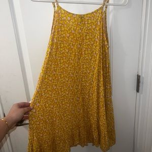 Short flowy yellow dress with flower print!